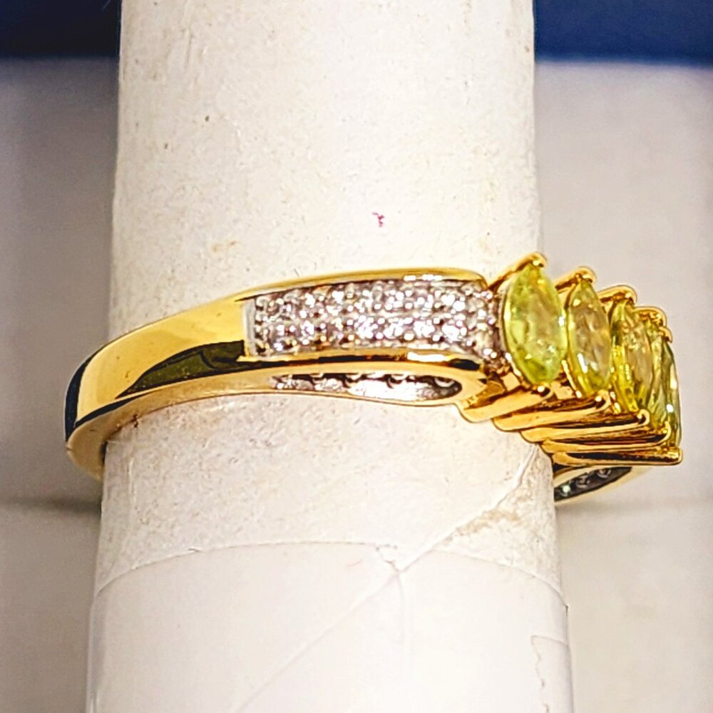 Premium Sphene & White Zircon ring in 18K Yellow Gold over 925 SS sz 8 1.65 tcw - Picture 5 of 6
